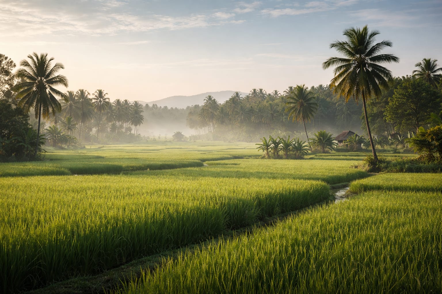 Lush green paddy fields in Tamil Nadu